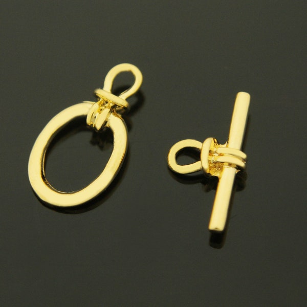 Knot toggle clasp, S56-G2, Nickel free, 10 sets, 13x11mm oval ring, 18mm bar, 16K gold plated zinc alloy, Toggle, Clasp,  PY30-01