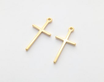 Cross pendant, Nickel free, Y8-G5, 2 pcs, 26x13mm, 1.5mm thick, 16K gold plated brass, Cross charm, Necklace pendant, Religious pendant