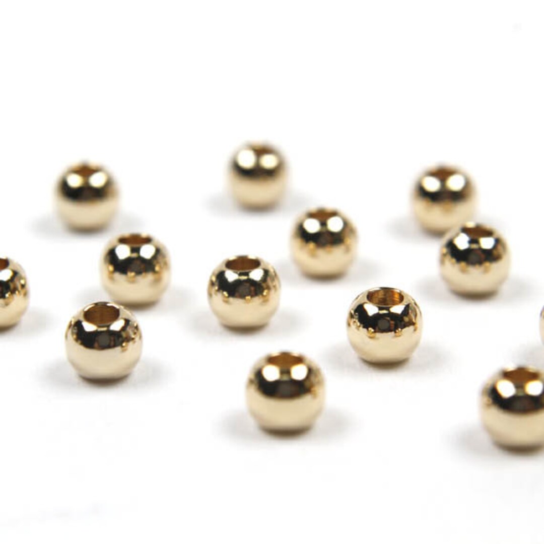 Ball, Nickel Free, 4mm, Hole 1.5mm, 16K Gold Plated Brass