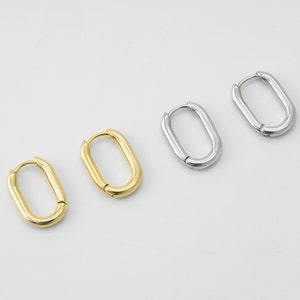 Mini oval hoop earrings, 14x10mm, 2mm thick, 16K gold plated brass, Nickel free, Earrings making, Simple oval hoop, 2 pcs, [Q14-VC1]