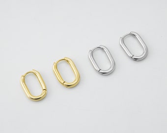 Mini oval hoop earrings, 14x10mm, 2mm thick, 16K gold plated brass, Nickel free, Earrings making, Simple oval hoop, 2 pcs, [Q14-VC1]