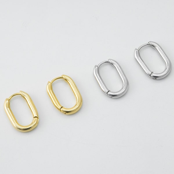 Mini oval hoop earrings, 14x10mm, 2mm thick, 16K gold plated brass, Nickel free, Earrings making, Simple oval hoop, 2 pcs, [Q14-VC1]