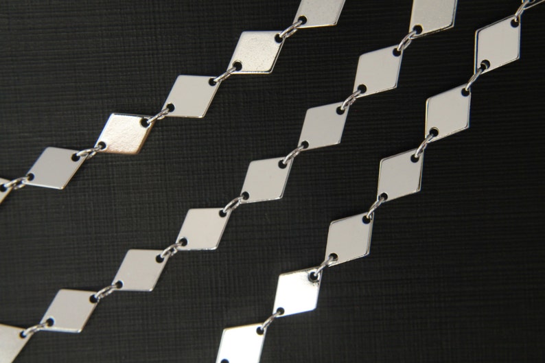 Rhodium plated brass Handmade chain 9x6mm Rhombus connector chain CJ21-09R 1m Nickel free