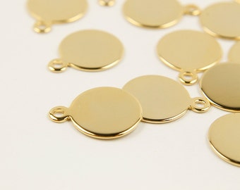 Coin pendant, Nickel free, B17-G2, 10 pcs, 12mm, 16K shiny gold plated brass, Brass blank tags, Necklace / Bracelet charm, CY02-05