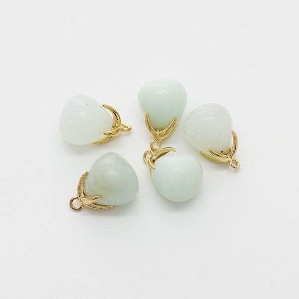 CHARM ONLY, Gemstone Drop Pendant, Amazonite, N41-R3, 2 pcs, Nature Stone, 11x8mm excluding 1mm open link, Gold plated brass, Gem