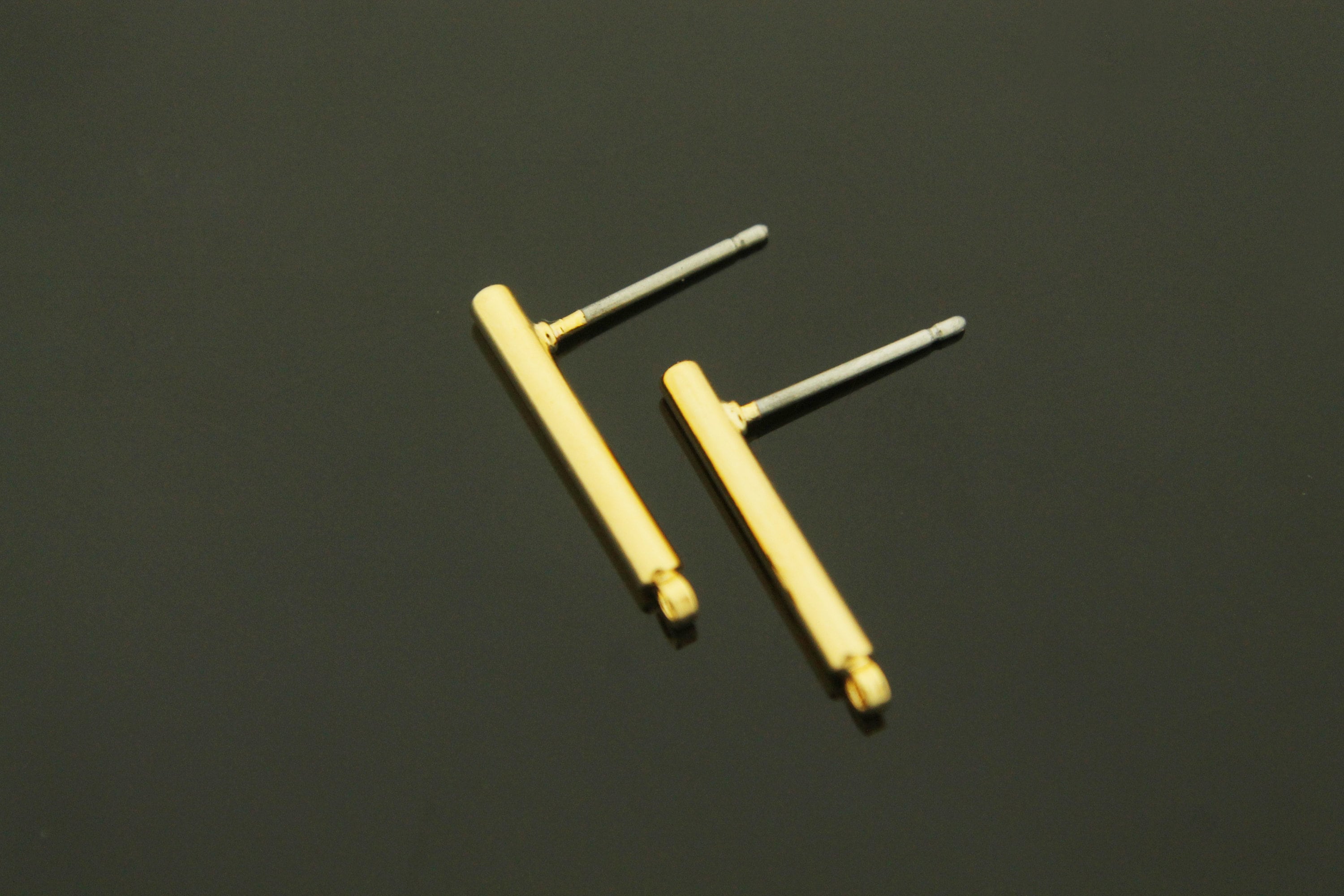 Round Stick Earring Post with link, T59-P4, Nickel free, 2 pcs, 16K gold plated brass, Nickel free post, Earring making, Jewelry component