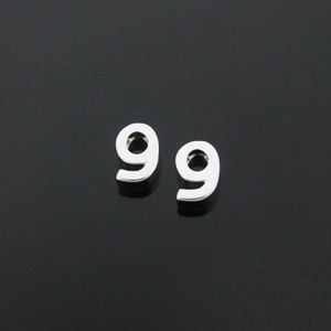 Tiny numeric pendant, NU-R9, 2 pcs, 7x4.6x2.6mm, Hole size 1.6x1.2mm, Number nine, 9, Rhodium plated brass