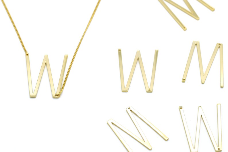 16K gold plated brass Nickel free 1 piece 38x31mm AW-G12 Alphabet W Personalized Necklace Large Initial Pendant Alphabet Letter