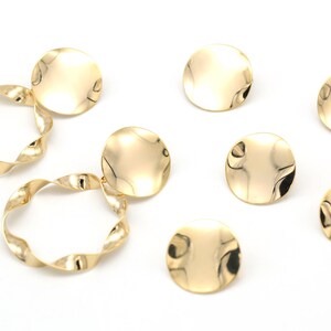 POST only, Big waved coin blank post w/ a link, S15-G8, 2 pcs, 25mm, Inner 3mm open link, 16K gold plated brass, Nickel free, Earring making