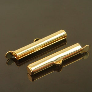 Slide tube end, S91-G1, 20 pcs, 25mm, Slide connector, Slide tube, Tube connector, Pipe connector, 16K gold plated brass, Jewelry findings