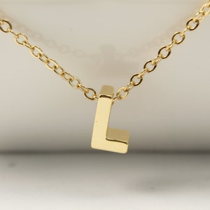 May include: A gold chain necklace with a gold letter L pendant.
