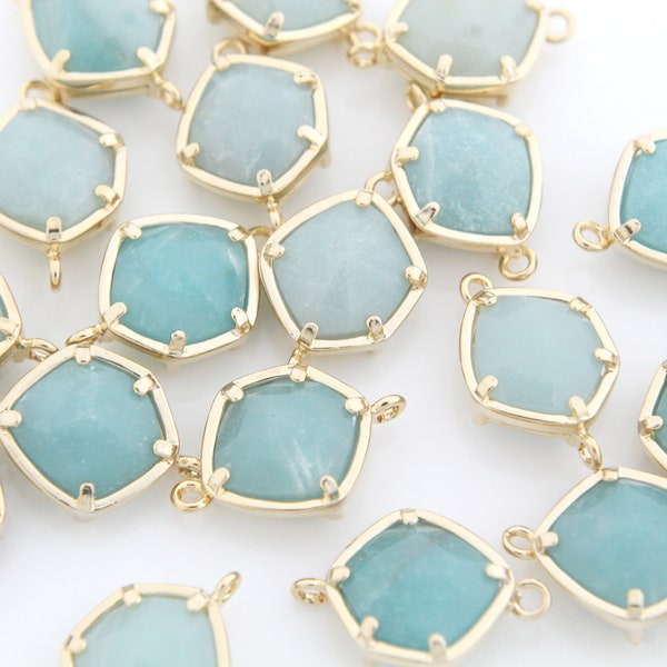 Gemstone Connector, Amazonite, N41-P5, 2 pcs, Pentagon Pendant, 11x10mm, Gold Plated Brass, Nature Stone Connector, Gemstone Jewelry Making