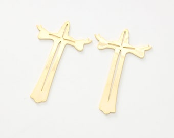 Big Cross Pendant, S98-R5, 1 piece, 65x42mm, 1.3mm thick, 16K gold plated brass, Nickel free, Necklace cross pendant