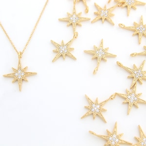Big Star Cubic Pendant, N37-G3, 2 pcs, Nickel free, 17x16mm, 2mm thick, 16K gold plated brass, Cubic zirconia, Necklace making CZ pendant