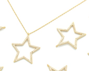CH0007-20pcs-Gold Plated-21.5*15mm Cubic Drop Charms-Cubic Star Pendant-Necklace Earrings Making Supply