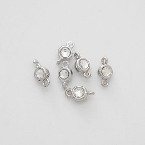 2 pieces, Birth Stone Charm Connector, Nickel free, K8CR-R, Rhodium plated brass, Crystal, CZ, Little cubic charm, Open links