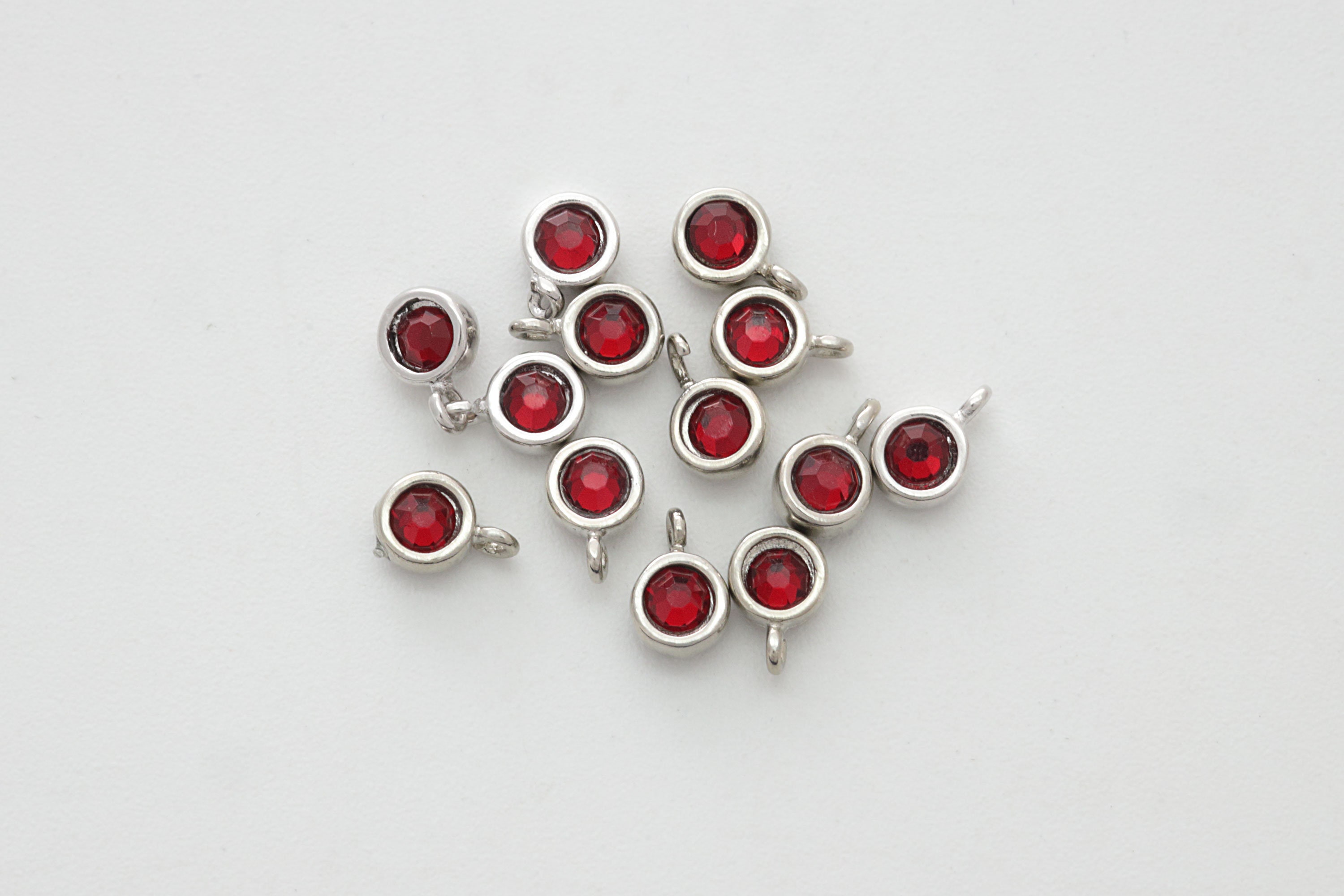2 Pieces, Birth Stone Charm, Nickel Free, K7GA-R, 4x3mm 2 Pieces, Birth Stone Charm, Nickel Free, K7GA-R, 4x3mm