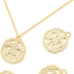 Jesus Cristo Round Pendant, Q6-P3, 2 pcs, Nickel free, 22mm, 16K gold plated brass, Catholic pendant, Religious charm, Necklace making charm