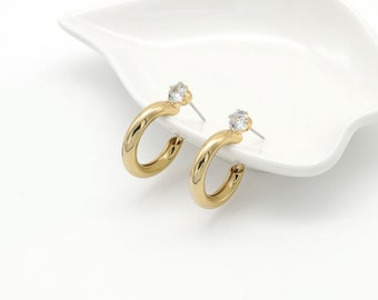 Pendientes de aro cúbicos redondos en negrita, Q13-P8, 2 piezas, 25x20 mm, 3,7 mm de grosor, latón chapado en oro de 16 quilates, sin níquel, Pendientes en negrita, Pendientes cúbicos