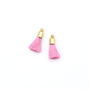 May include: Two pink tassel charms with gold metal tops.