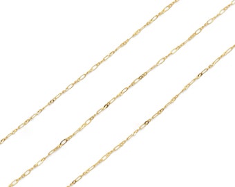 Thin Figaro Chain FG120SC-HM, Nickel free, CJ41-05, 1m, Hand Made Chain, 3x1mm link, 16K Gold Plate Brass, Jewelry Making, Necklace Chain