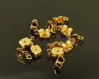 Ear studs back stopper w/ link (vertical), Nickel free, S28-G4, 10 pcs, 16K gold plated brass, Butterfly clutch with a link soldered