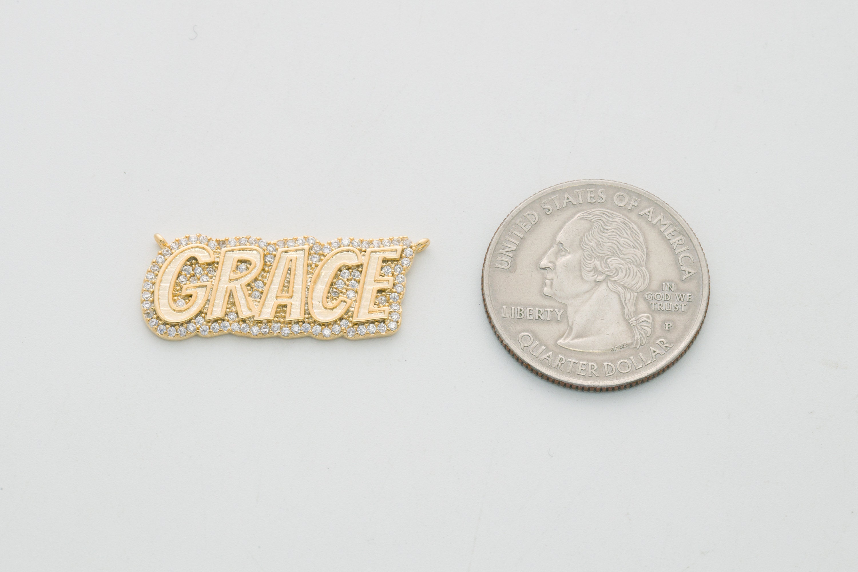 GRACE Charm, Brass, Cubic Zirconia, Nickle Free, Letter
