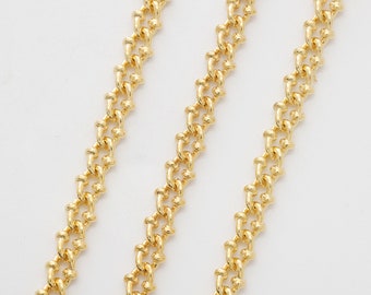 Decorative chain, Nickel free, CB110S, CJ20-03, 1m, 4.5mm wide, 2mm thick, 16K gold plated copper brass, Anklet / Bracelet / Necklace chain