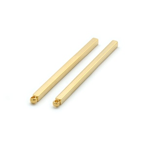 Dainty Stick, S4-G3, 10 pcs, 52x2.5mm, Square stick with loop, Matte gold plated brass, Personalized stamping blank bar, Necklace bar charm