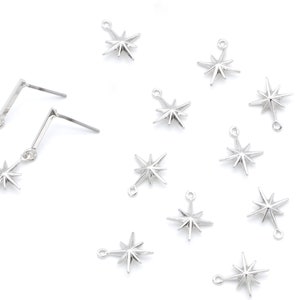 Encanto estrella convexo, N22-R6, sin níquel, 2 piezas, 12x10 mm, 1 eslabón, latón chapado en rodio, encanto estrella, colgante estrella, encanto 3D