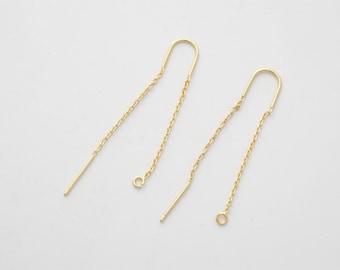 CHAIN HOOK only, Chain earring component, S96-G6, Nickel free, 2 pcs, Total length 77mm, Wire 0.7mm thick, 16K gold plated brass