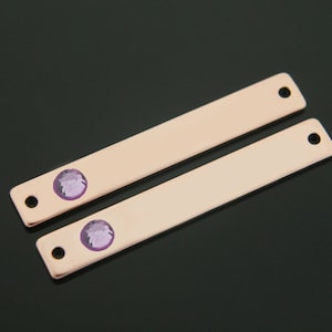 February Birth Stone on Stamping Blank Bar, K3AM-P, 2 pcs, 33x5mm, Amethyst, Rose gold plated brass, Personalized Bar, Birth Stone Jewelry