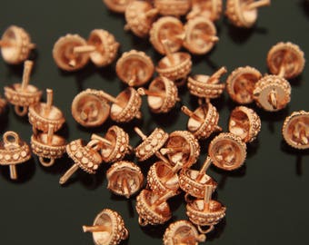 MARKDOWN, Pearl cap, S61-P3, 10 pcs, Bead cap, Peg for half hole pearl, Rose gold plated brass, Jewelry findings, Jewelry component, PG05-09