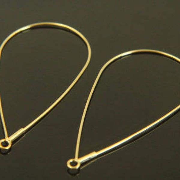 Teardrop ear hoop w/link, S97-G1, Nickel free, 2 pcs, 47x24mm, 0.7mm thick, 16K gold plated brass, Openable hoop, Ear wires, Earring making