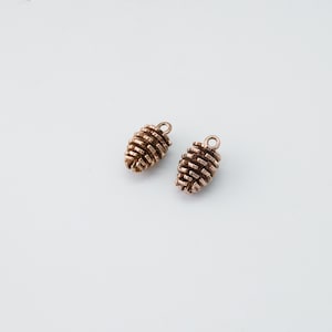 May include: Two gold-coloured pine cone charms with a loop at the top for attaching to jewellery or other crafts.