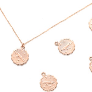 Zodiac Coin Charm, Aries, K9-P1, 2 pcs, 12mm, Rose Gold Plated Brass, Constellation Pendant, Birth Sign Charm