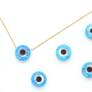 SYNTHETIC SKY BLUE LAB CREATED OPAL EVIL EYE CHARM 10mm BEADS FULL DRILL WP0275B 