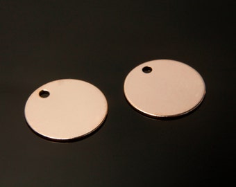 Coin disc, B3-P1, 10 pcs, 1 hole, 12mm, 0.5mm thick, Rose gold plated brass, Necklace Bracelet coin disc, Brass blank tags