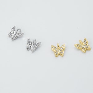 Tiny cubic butterfly charm, Brass, CZ, Nickel free, Jewelry supplies, Earring makings, Animal charm, 2 pcs, [N24-VC1]