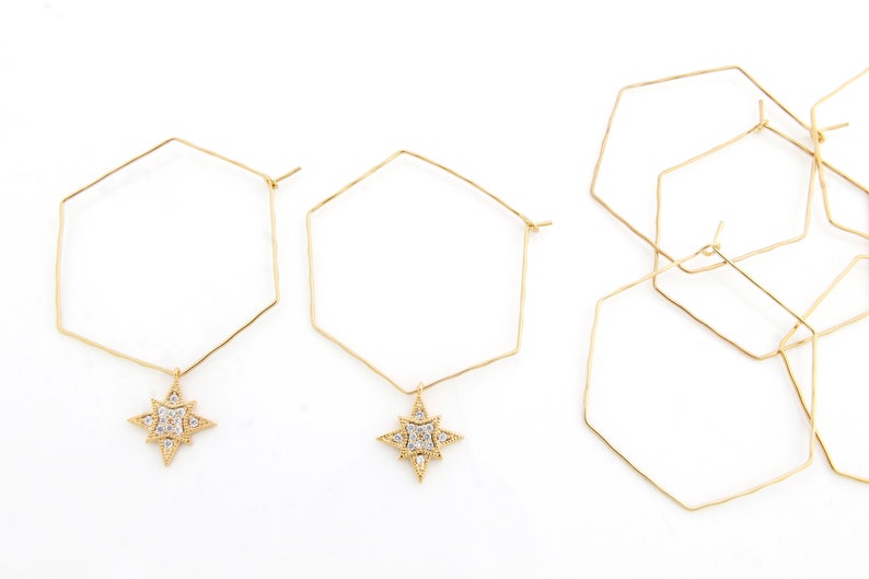 Nickel free Hexagon earring hoop 16K gold plated brass 43x36mm Geometric hoop 2 pcs S88-G5 1mm thick