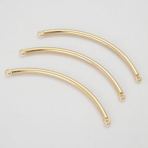 Round curved bar connector, S89-G2, Nickel free, 2pcs, 2links, 60mm, 3mm thick, 16K gold plated brass, Connector, Jewelry findings wholesale