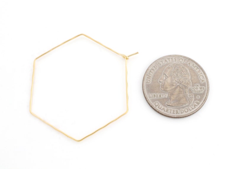 Nickel free Hexagon earring hoop 16K gold plated brass 43x36mm Geometric hoop 2 pcs S88-G5 1mm thick
