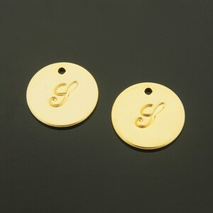 Alphabet coin, Nickel free, AS-G9, 2 pcs, 1 hole, Coin pendant with alphabet engraved &quot;S&quot;, 16K gold plated brass, ASS-G9