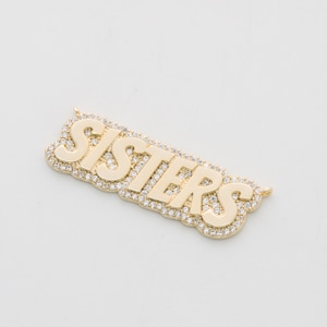 SISTERS charm, Latón, Zirconia cúbica, Nickle gratis, Amuleto de carta, Amuleto simple, Suministros de fabricación de joyas al por mayor, 1 pieza, [N47-P9]