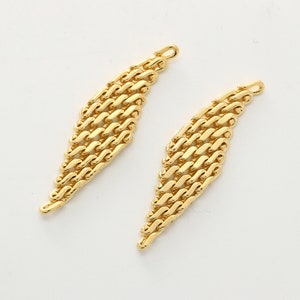 Mesh diamond charm, S73-G2, Nickel free, 2 pcs, 40x12x2mm, Mesh pendant, 16K gold plated brass, Net charm, Net pendant, Connectors, AW22-04