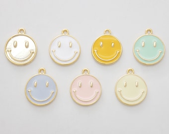 Pastel epoxy smile face charm, Zinc alloy, Epoxy, Smile pendant, Necklace makings, Jewelry making supplies, 1 piece, [V5-VC6]