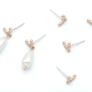 Cubic Dots Oorbellen Post w / open link, N26-R3P, 8x5mm, 2 pc's, Rose vergulde messing, Bungel oorbellen maken, CZ oor stud maken