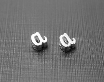 2 pieces, MARKDOWN, Alphabet a, Nickel free, AA-R5, 5x5x3mm, Hole size 1.6x1.6mm, Cursive letter, Rhodium plated brass