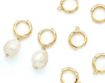 Pendiente de un solo toque con corte de luna y estrella con aro, T69-P8, 2 piezas, 14 x 3 mm, latón chapado en oro de 16 quilates, sin níquel, piezas para pendientes, aros