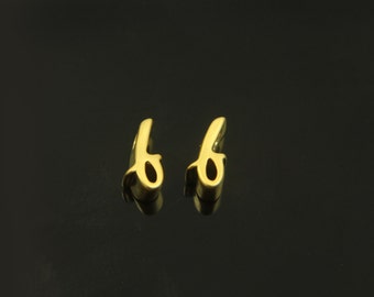 Alphabet f, AF-G10, 2 pcs, 7x4x3mm, Hole size 1.6x1.7mm, Cursive letter, Matte gold plated brass